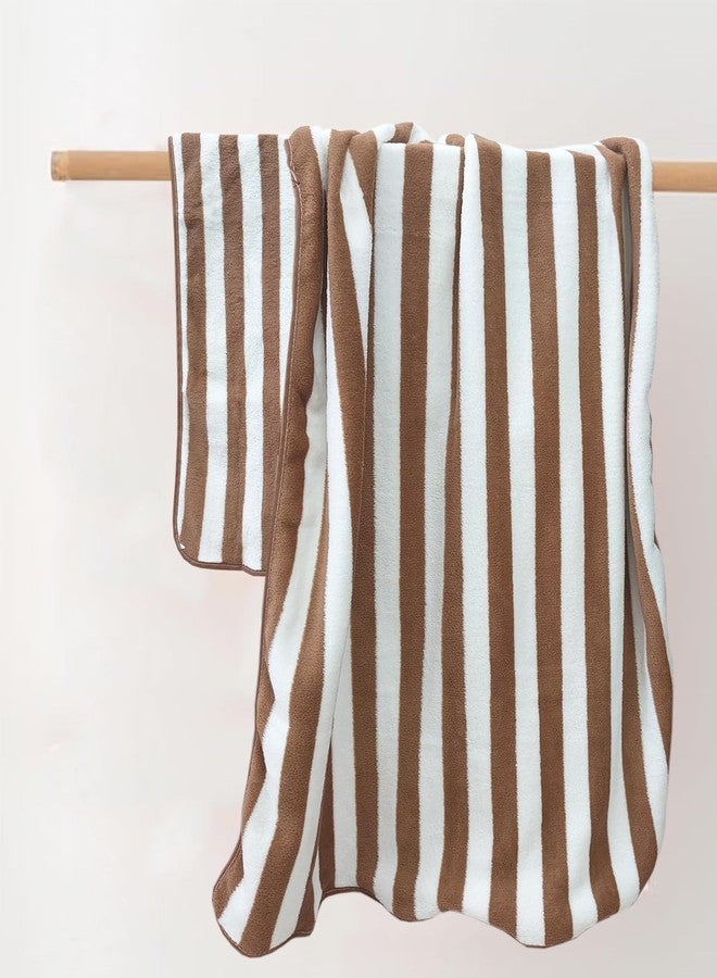 ABREEZE Coffee and White Striped Bath Towel and Hand Towel Set (2-Piece) - Coral Fleece Super Soft & Absorbent for Spa, Gym, Travel - Image 3